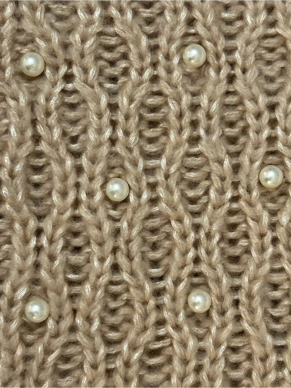 Betsey Johnson Knit Infinity Scarf Pearl Embellished Beige Oatmeal One Size